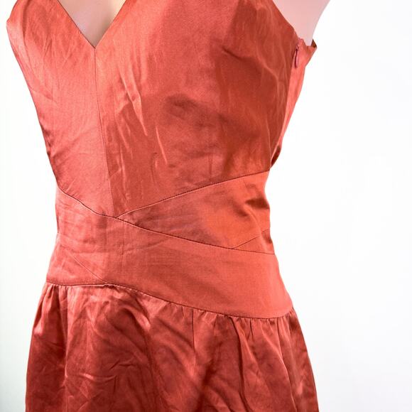Vintage Y2K Silk Babydoll Braided Strap Sleeveless Fairy Midi Dress Rust Size 4 - Picture 4 of 11
